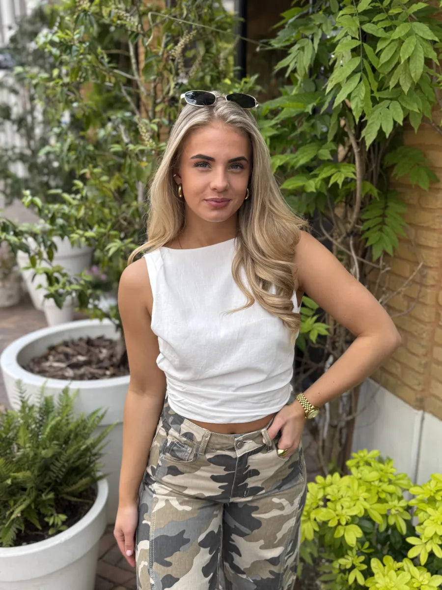  Linnen strik top met open rug - wit