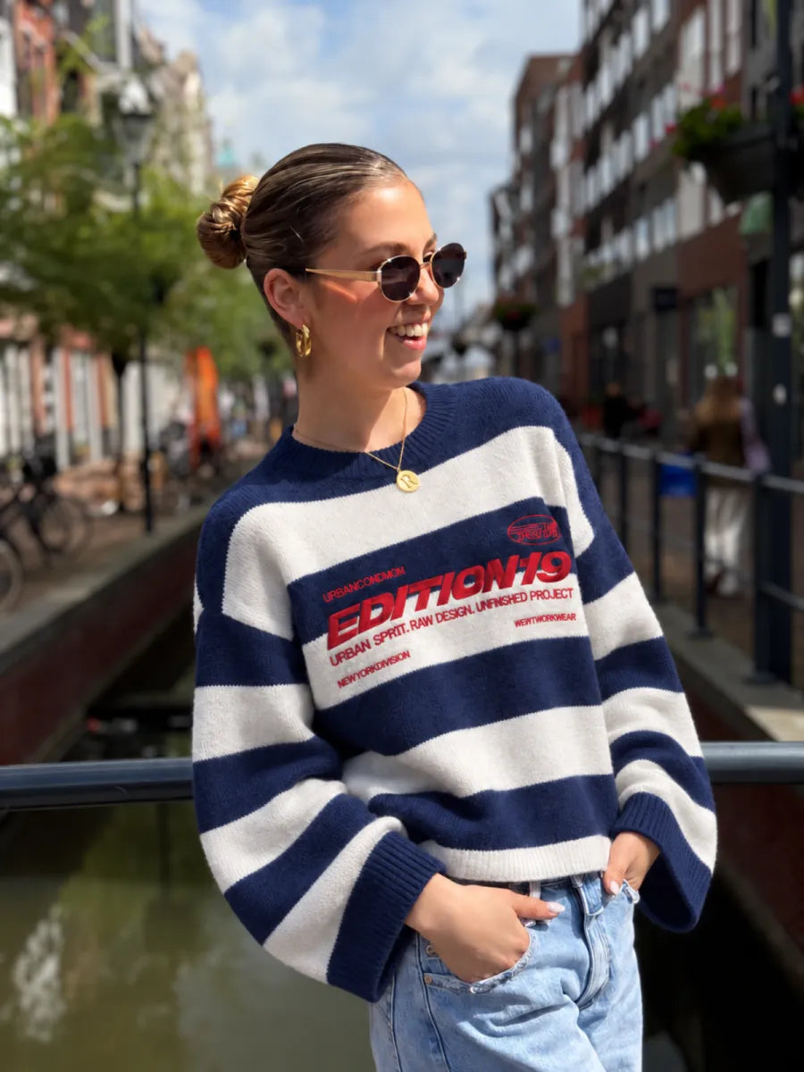  Gestreepte trui EDITION  - navy/ ecru