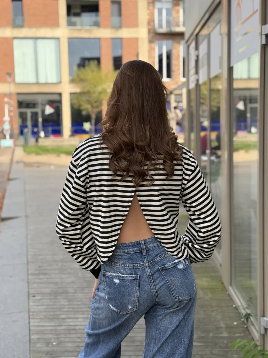  Longsleeve met overslag - zwart/ wit