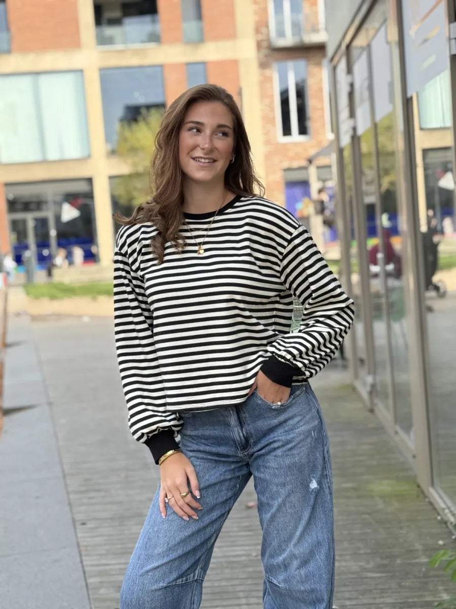  Longsleeve met overslag - zwart/ wit