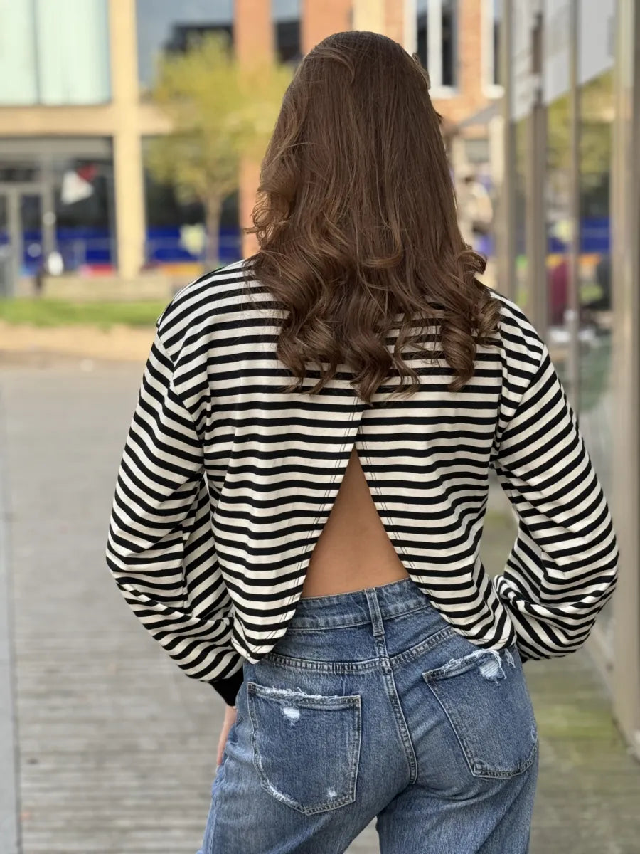  Longsleeve met overslag - zwart/ wit