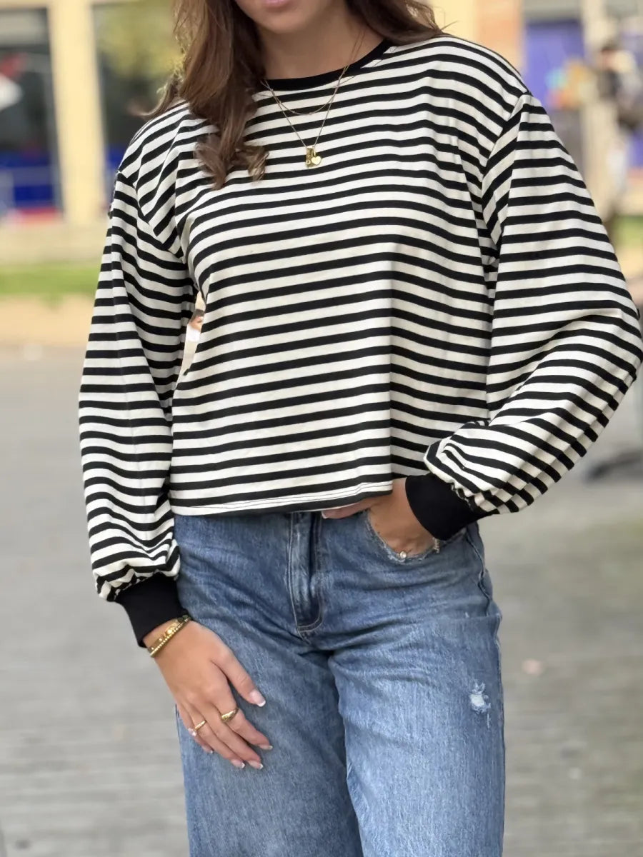  Longsleeve met overslag - zwart/ wit