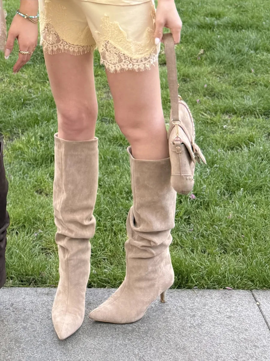  Slouchy punt laarzen - taupe