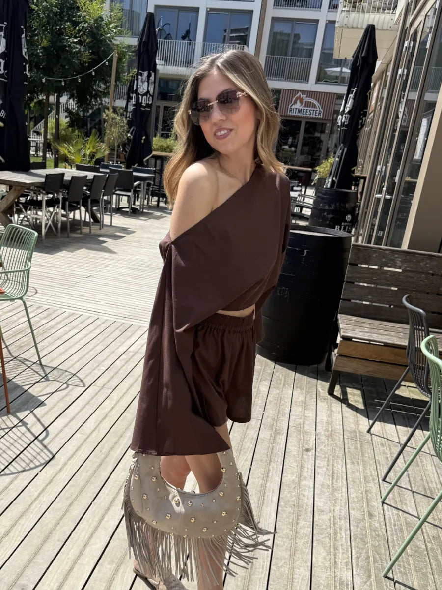  The linen club festive top - bruin