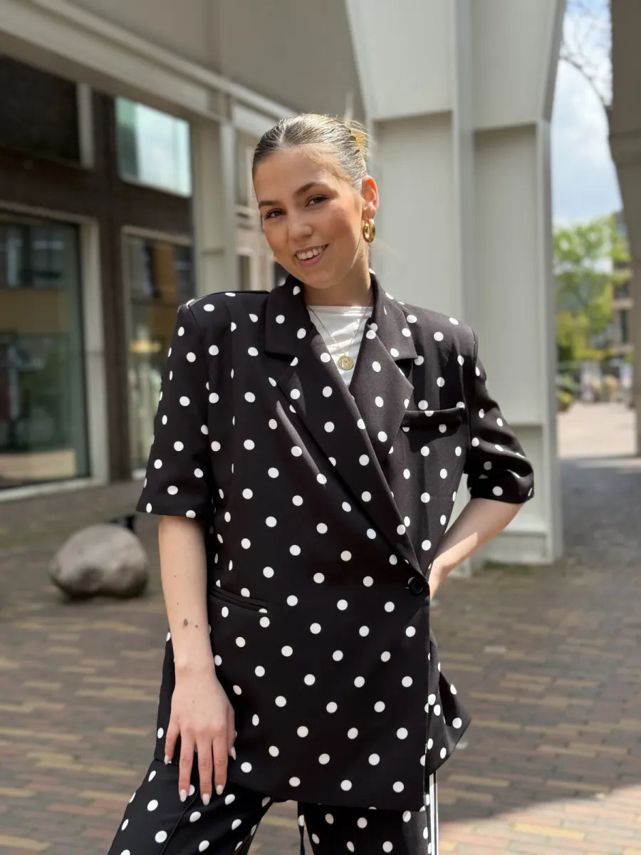  Polka dot boxy blazer Nori - zwart