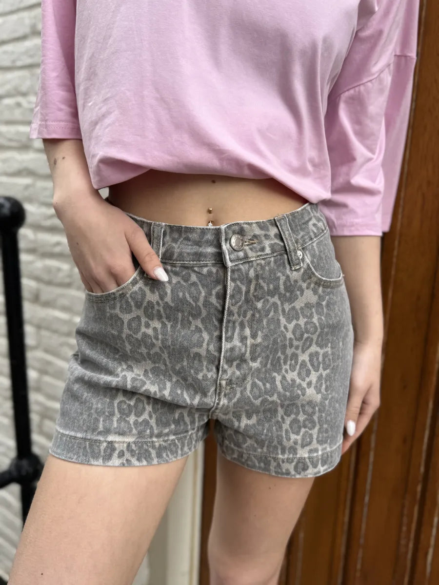  Short met leopard print 3598 - taupe