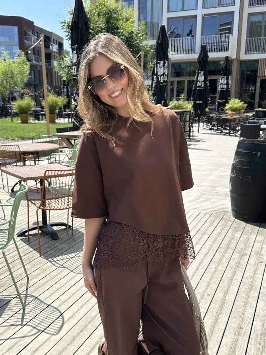  Shirt met kant Lily - bruin