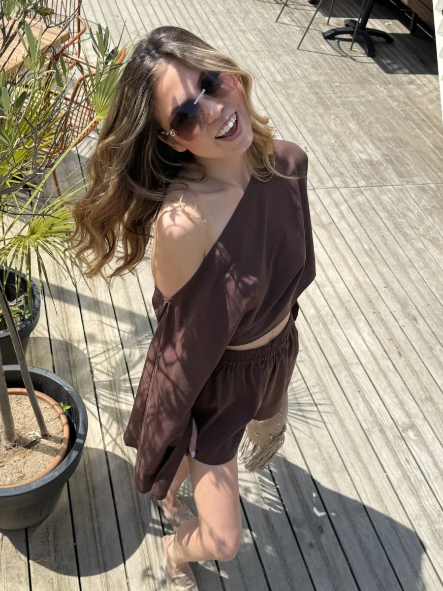  The linen club festive top - bruin