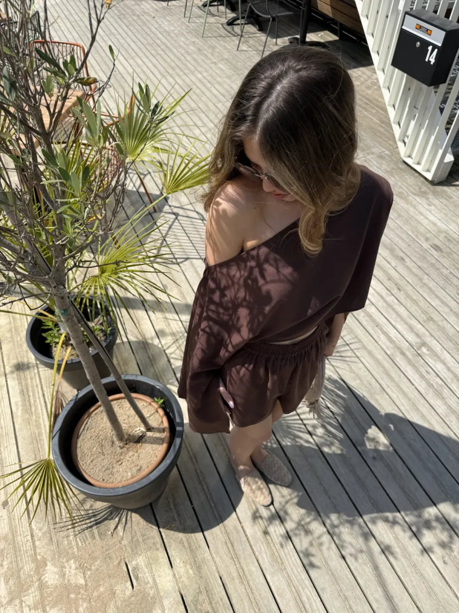  The linen club festive top - bruin