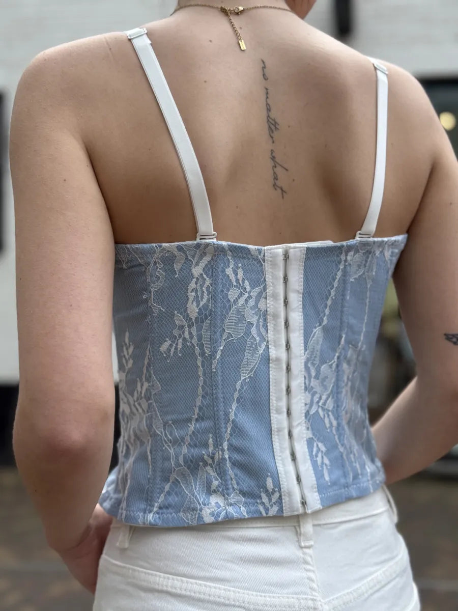  Denim bustier top met kant - blauw