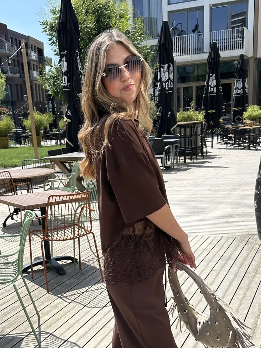 Shirt met kant Lily - bruin