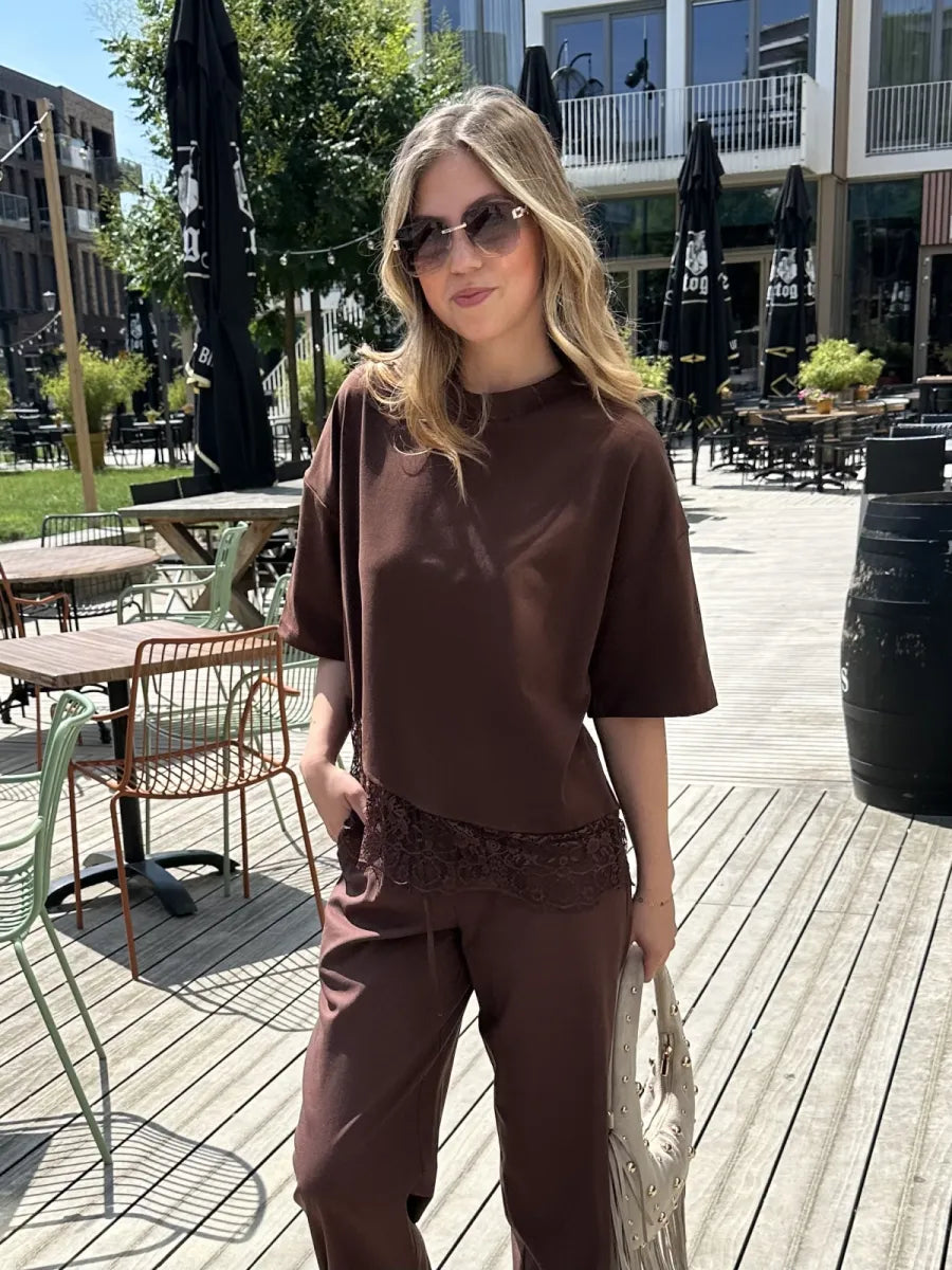  Shirt met kant Lily - bruin