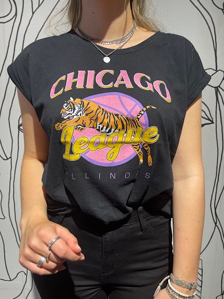 Zwart t-shirt chicago - loose fit