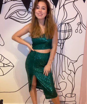 Groene pailletten rok met split