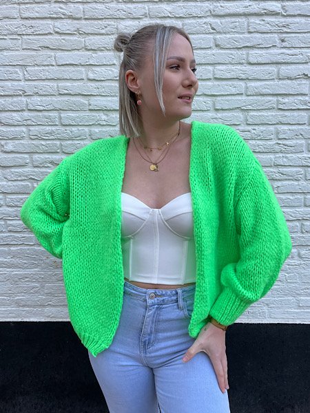 Neon- groen grof gebreid vest