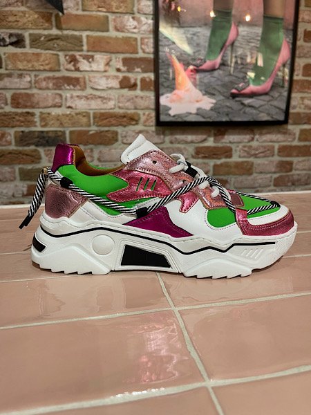 DWRS JUPITER leer combi- sneakers | groen/ roze