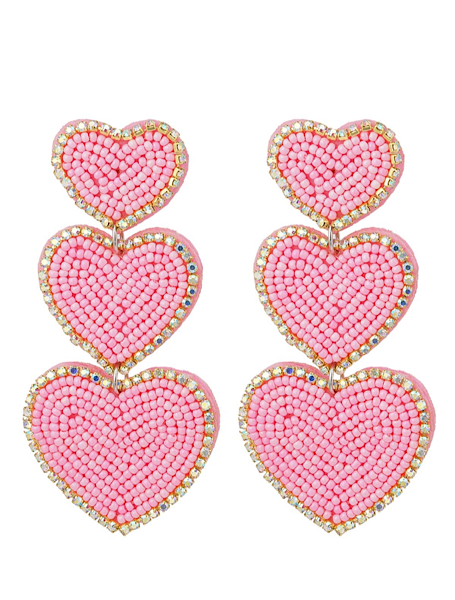 Licht roze kralenoorbellen 3x hart