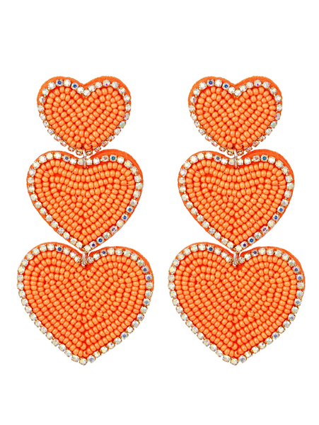 Oranje kralenoorbellen 3x hart