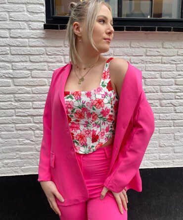 Wit/ fuchsia gebloemde corset top