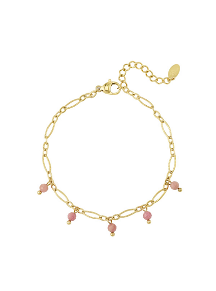 Gouden armband schakels met kraaltjes roze