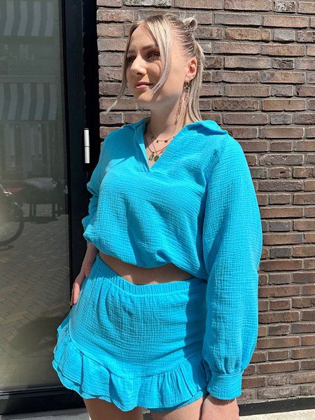 Turquoise mousseline blouse
