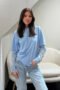 Blauw oversized t-shirt met kanten mouwen Bella