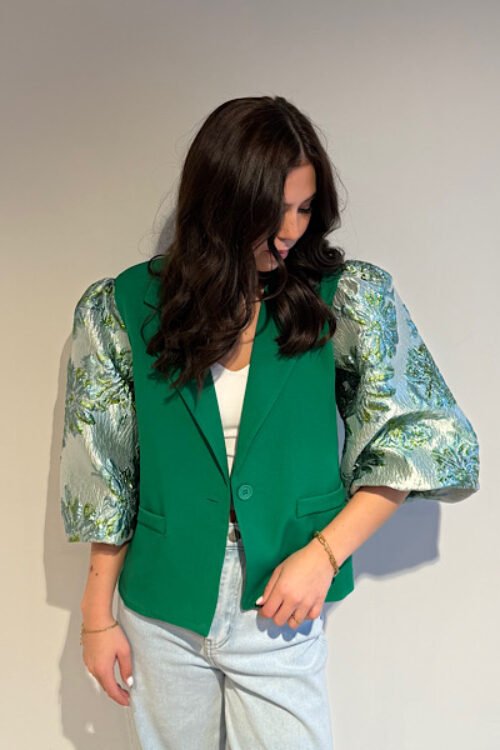 Groene blazer Jacquard mouwen