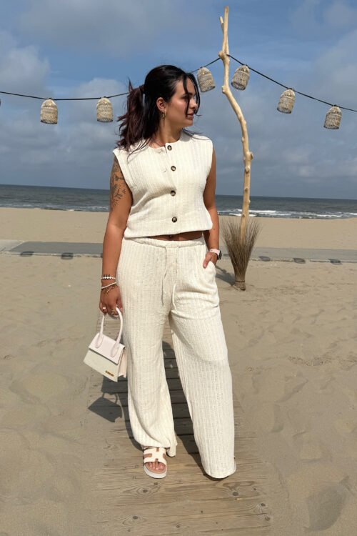 Beige knit broek
