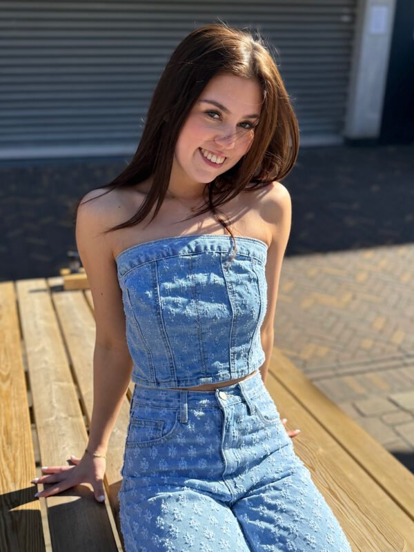 Blauwe denim top met print 3000