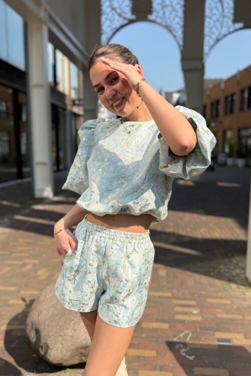 Blauwe jacquard top Sunny