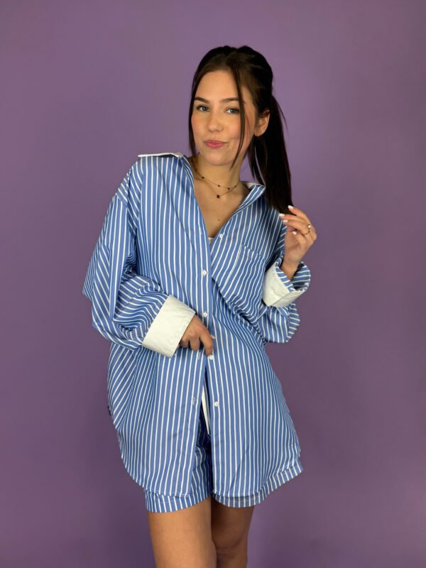 Blauwe pinstripe blouse Danniek