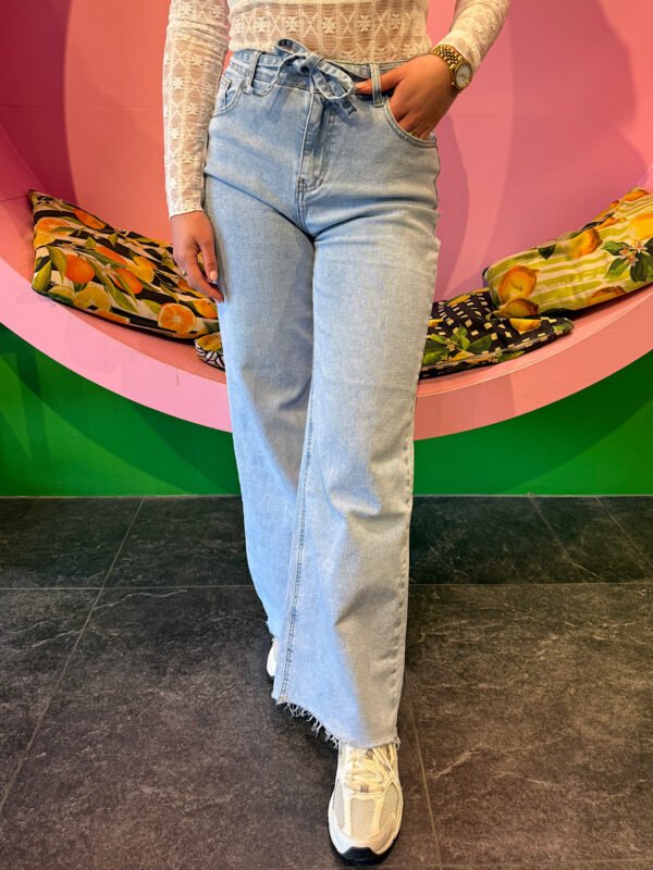 Blauwe wide leg jeans met strik 3065-1