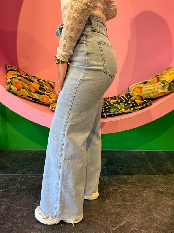 Blauwe wide leg jeans met strik 3065-1