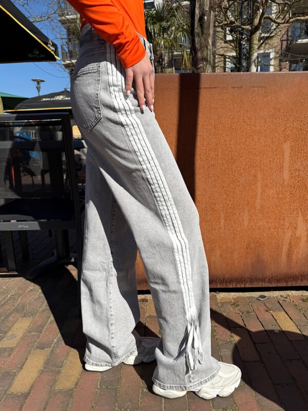 Grijze stretch jeans met strepen en strik
