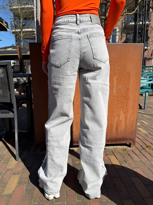 Grijze stretch jeans met strepen en strik