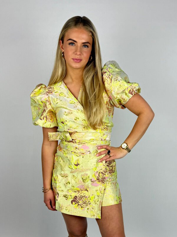 Lime bloemenprint overslag top