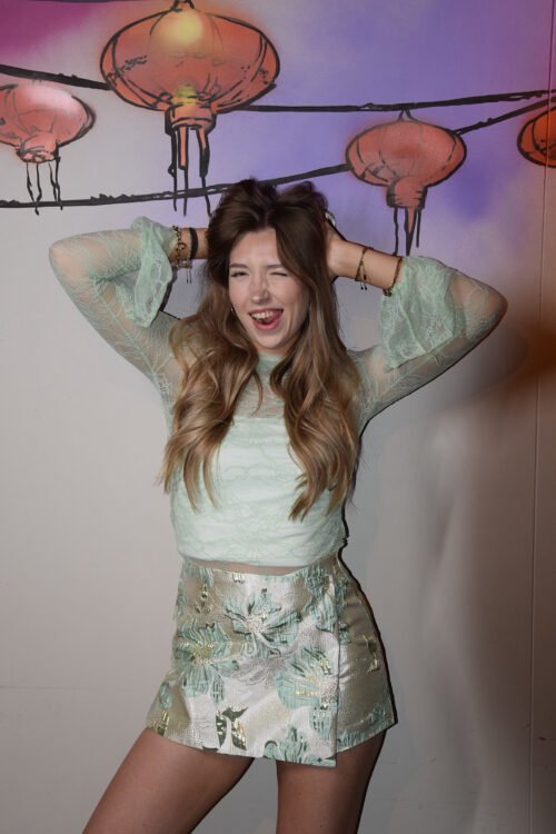 Mintgroen jacquard skort Norie