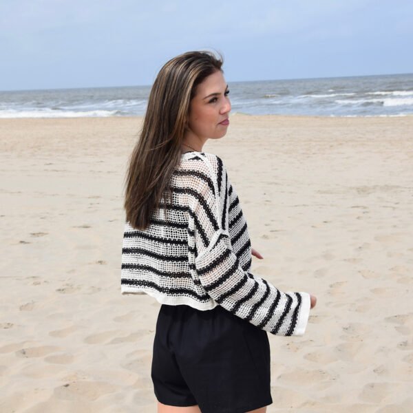 Beige gehaakte top met strepen