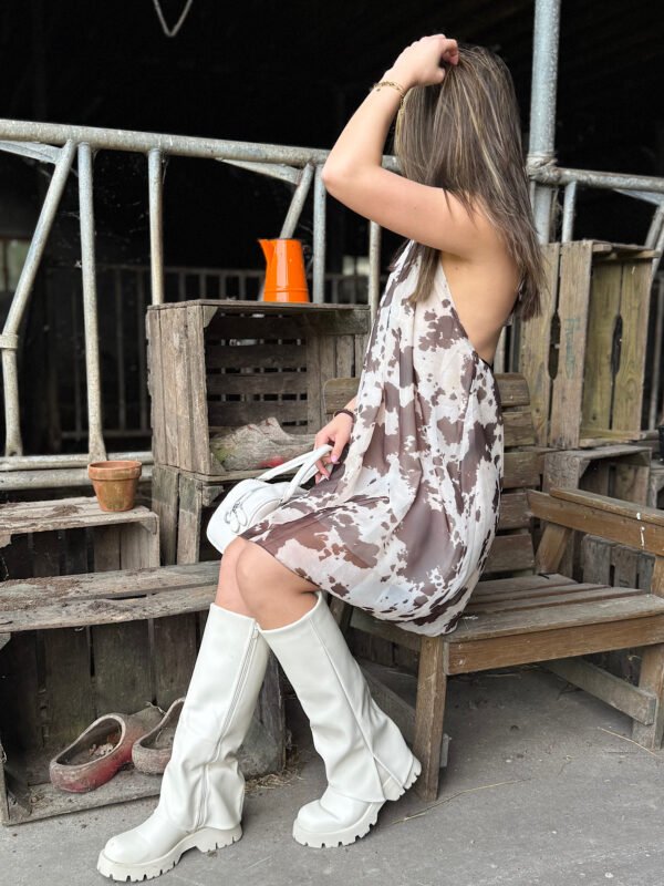Bruine cow print halter jurkje met open rug