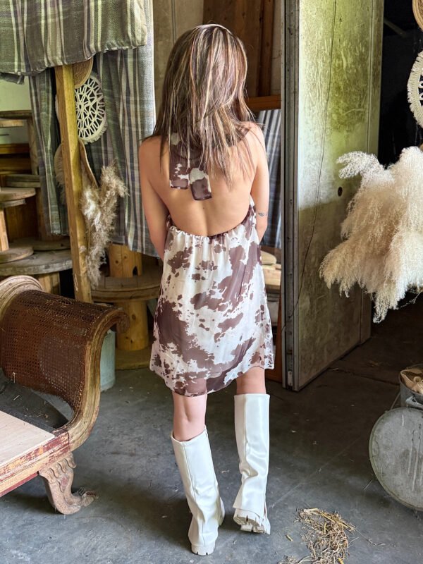 Bruine cow print halter jurkje met open rug