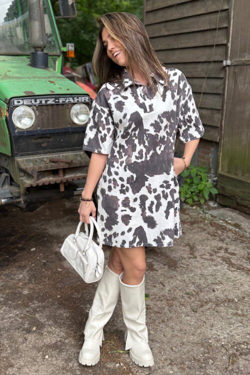 Denim cow print jurkje