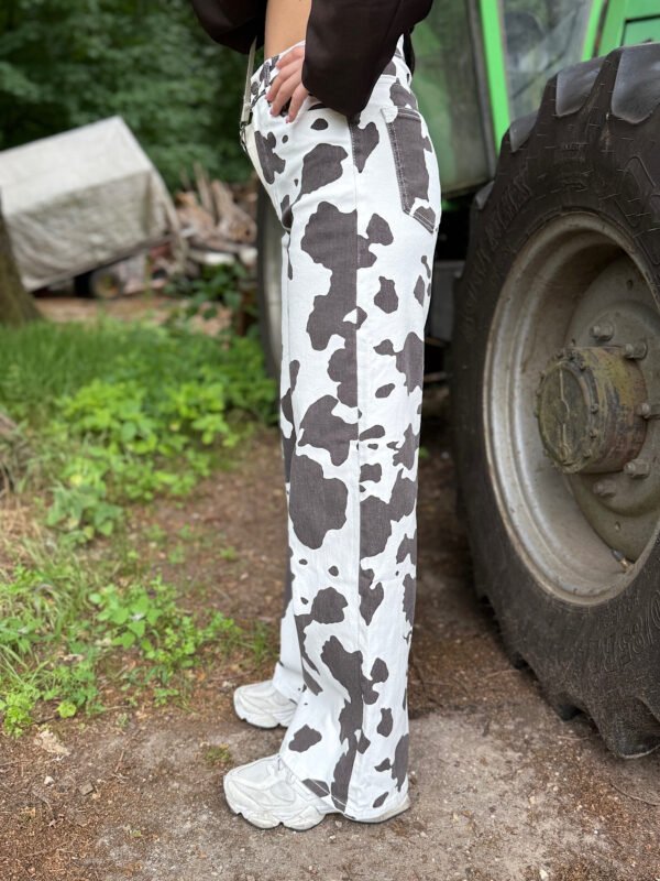 Denim cow print wide leg jeans