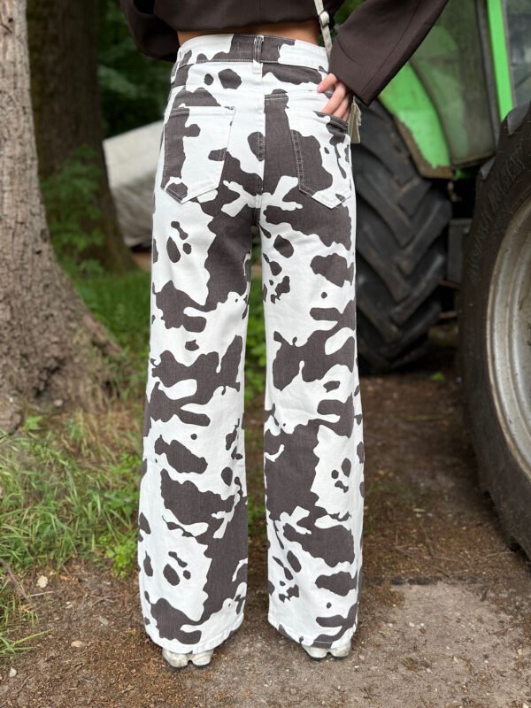 Denim cow print wide leg jeans