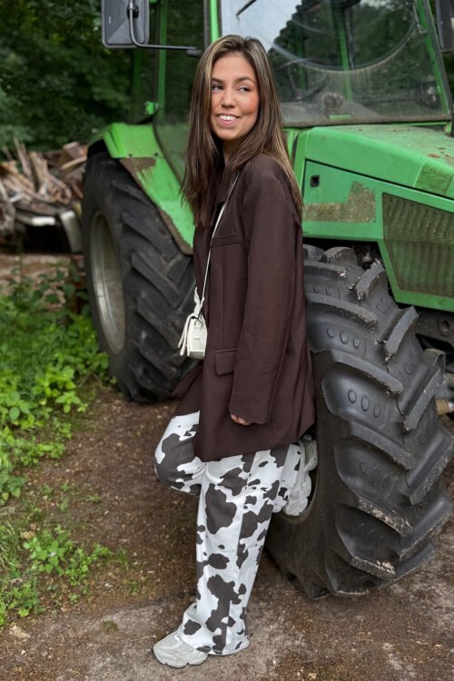 Denim cow print wide leg jeans