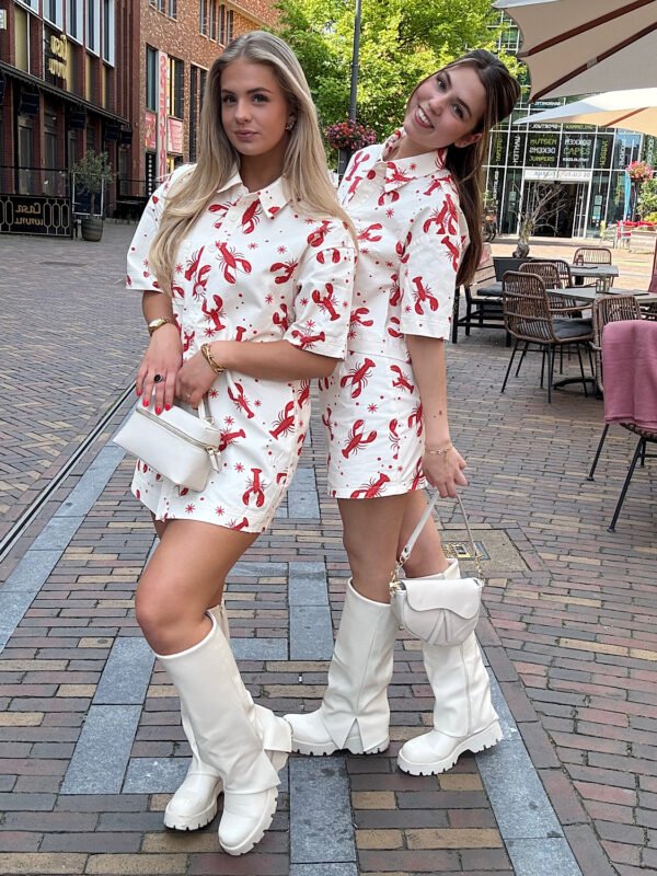 Ecru jurk lobster print