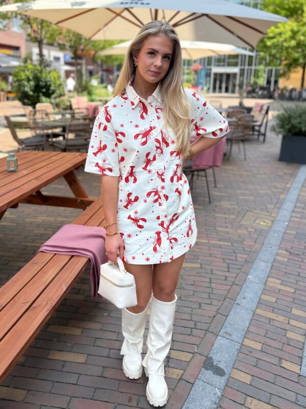 Ecru jurk lobster print