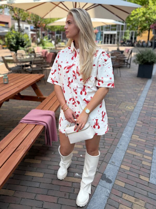 Ecru jurk lobster print