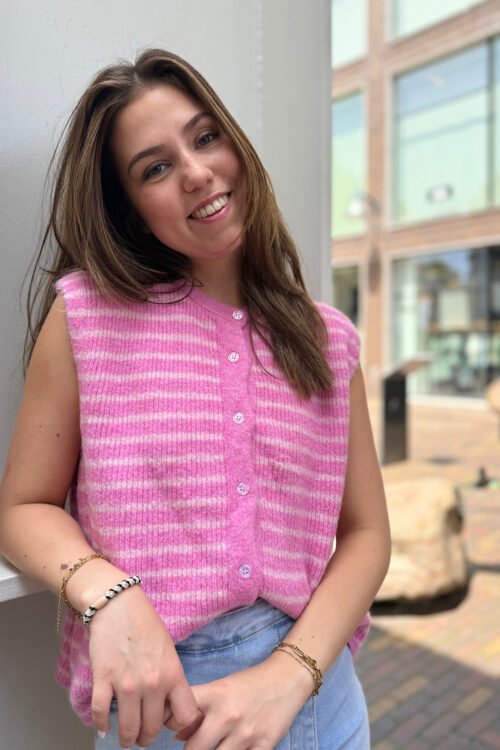 Fuchsia/ roze gestreept knit gilet