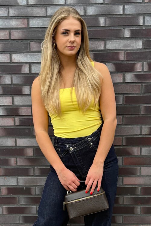 Gele basic top vierkanten hals