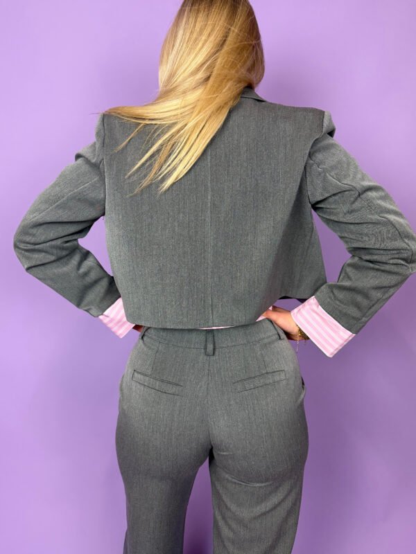 Grijze pantalon roze pinstripe details